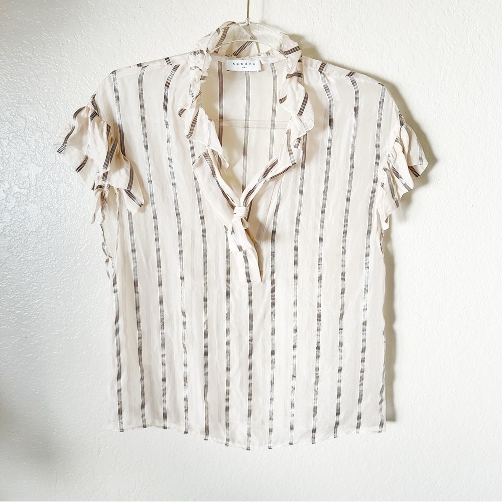 SANDRO Striped Mock Neck Blouse size small - Picture 10 of 11